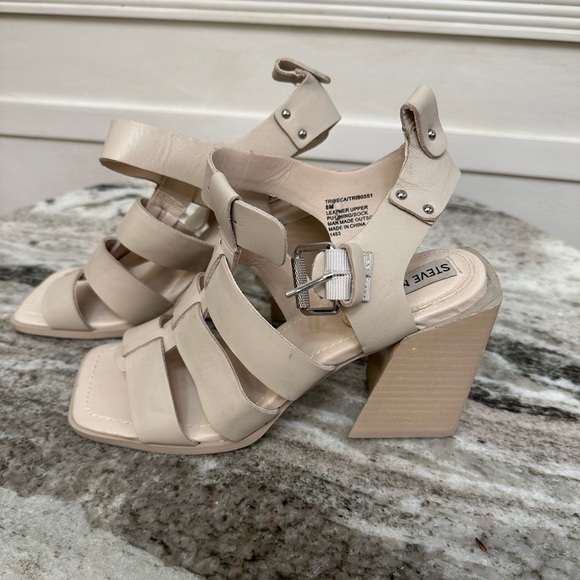 Tribeca Strappy Heel Sandal, Chunky Block Heel, Cream Color - Y2K - Picture 2 of 8